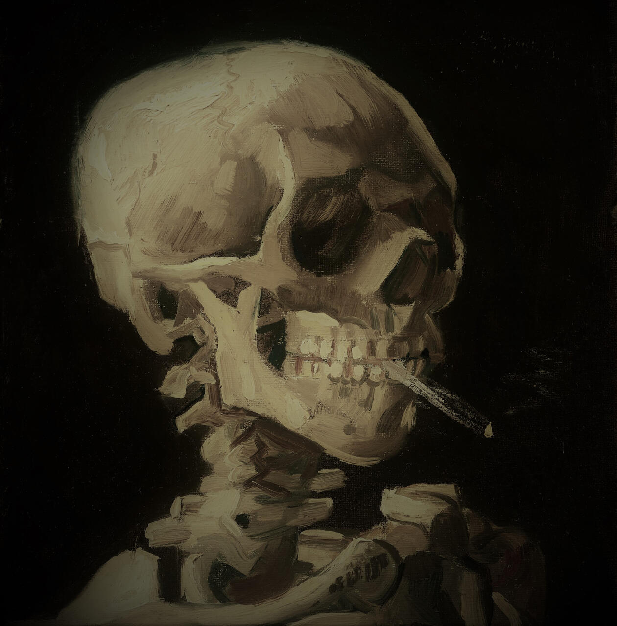 A picture of Vincent Van Gogh's "Skull of a Skeleton With Burning Cigarette."